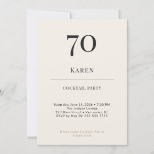 Modern Minimalist 70th Birthday Cocktail Party Invitation