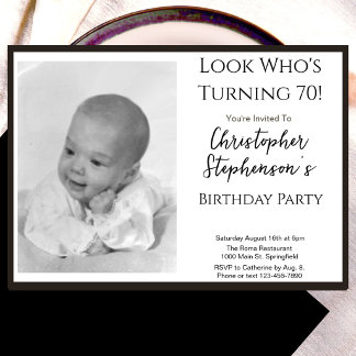 Modern Minimalist 70th Birthday Photo Invitation