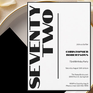 Modern Minimalist 72nd Birthday Black and White Invitation