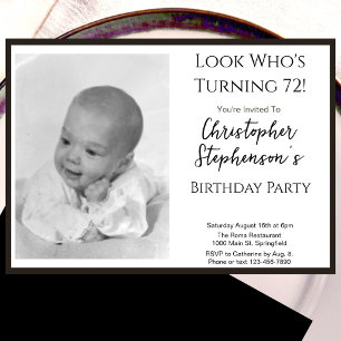 Modern Minimalist 72nd Birthday Photo Invitation