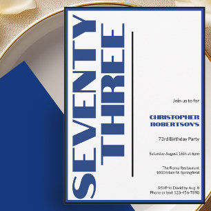 Modern Minimalist 73rd Birthday Blue and Black Invitation