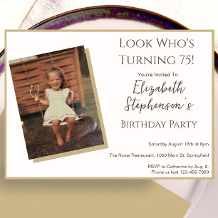 Modern Minimalist 75th Birthday Photo Invitation