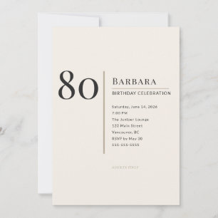 Modern Minimalist 80th Adult Birthday Celebration Invitation