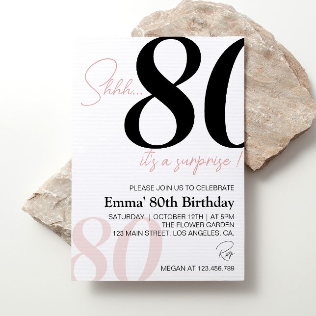 Modern Minimalist 80th Birthday Invitation (Creator Uploaded)