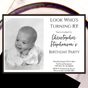 Modern Minimalist 83rd Birthday Photo Invitation