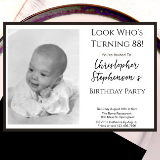 Modern Minimalist 88th Birthday Photo Invitation