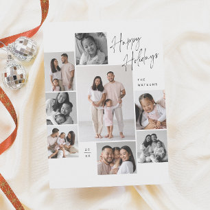 Modern Minimalist 8 Photo Collage Christmas Holiday Card