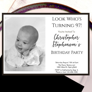 Modern Minimalist 97th Birthday Photo Invitation