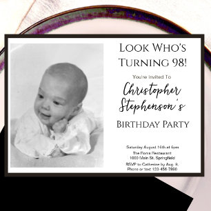 Modern Minimalist 98th Birthday Photo Invitation