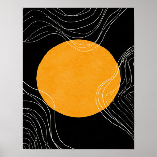 Modern Minimalist Abstract Black and Yellow Poster