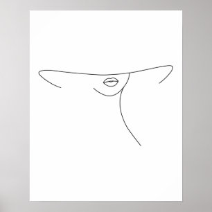 Modern Minimalist Abstract Woman In Hat Line Art Poster