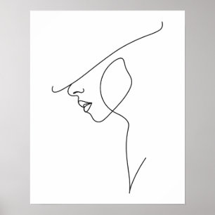 Modern Minimalist Abstract Woman In Hat Line Art Poster