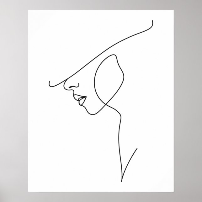 Modern Minimalist Abstract Woman In Hat Line Art Poster (Front)