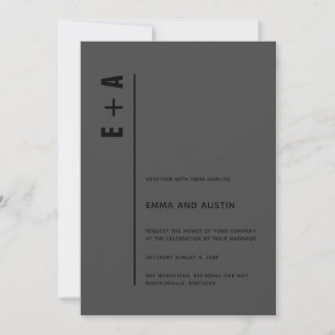 Modern Minimalist All Black Bold Initials Wedding  Invitation