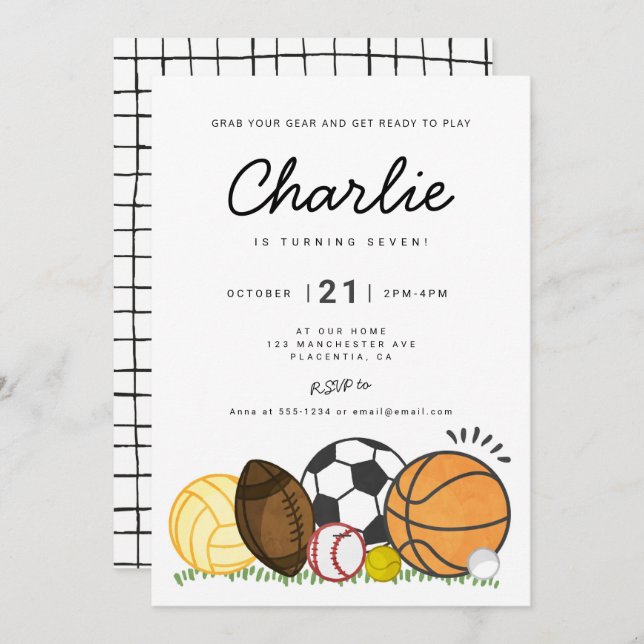 Modern Minimalist All Star Sports birthday Party Invitation (Front/Back)