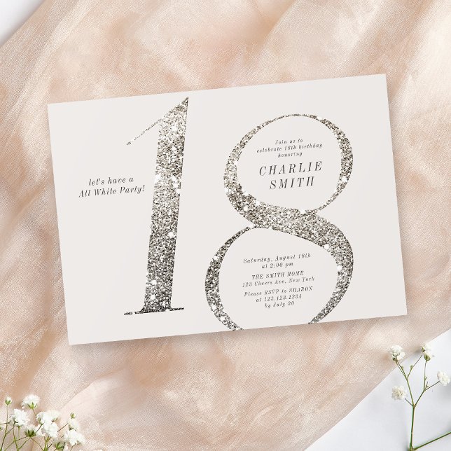 Modern minimalist all white party 18th birthday invitation (Modern minimalist all white party 18th birthday invitation)