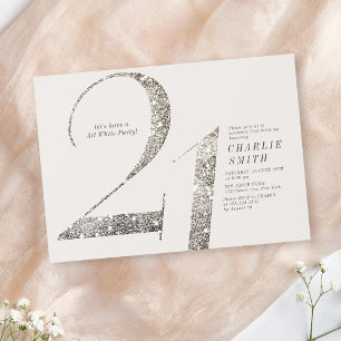 Modern minimalist all white party 21st birthday invitation