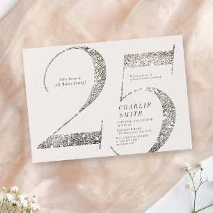 Modern minimalist all white party 25th birthday invitation