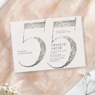 Modern minimalist all white party 55th birthday in invitation
