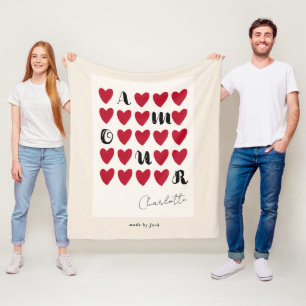 Modern Minimalist Amour Heart Valentine's Day gift Fleece Blanket