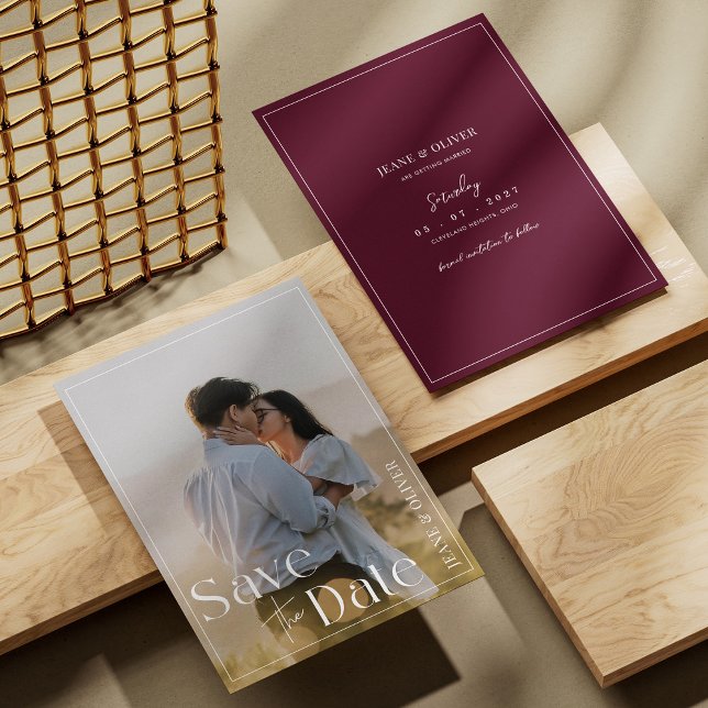 Modern Minimalist and Elegant Burgundy Wedding Save The Date (Personalized Modern Minimalist and Elegant Burgundy Wedding Save The Date)