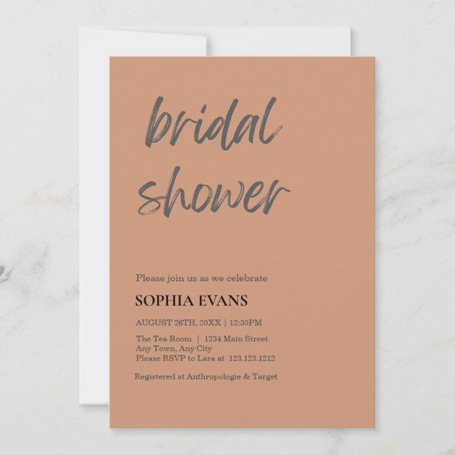 Modern Minimalist Antique Brass Bridal Shower Invitation (Front)