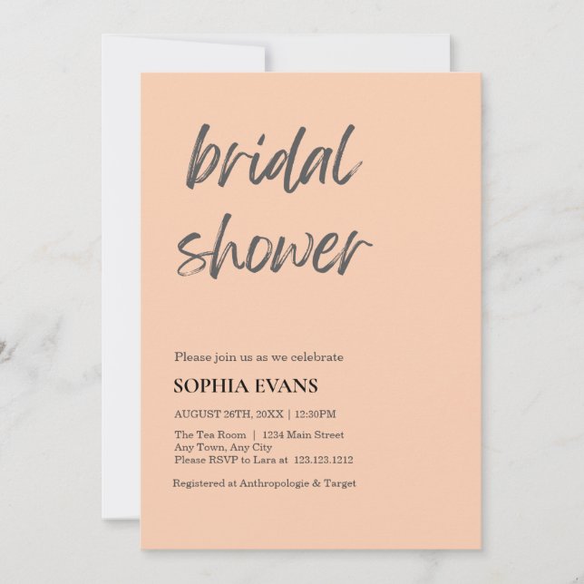 Modern Minimalist Apricot Orange Bridal Shower Invitation (Front)