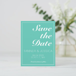Modern Minimalist Aqua & White Save The Date  Announcement Postcard