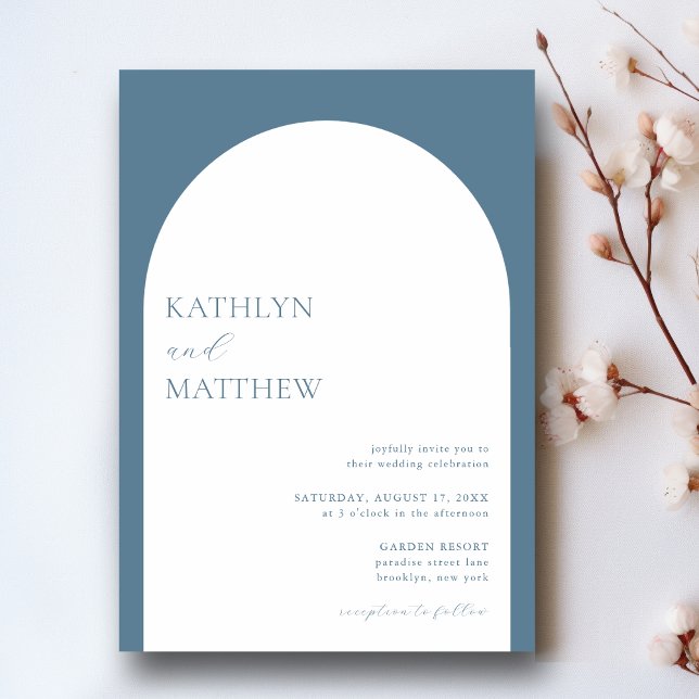 Modern Minimalist Arch Dusty Blue Wedding Invitation (Creator Uploaded)