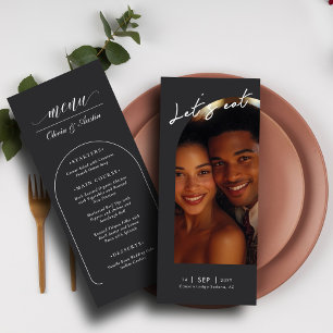 Modern Minimalist Arch Photo Elegant Wedding Menu
