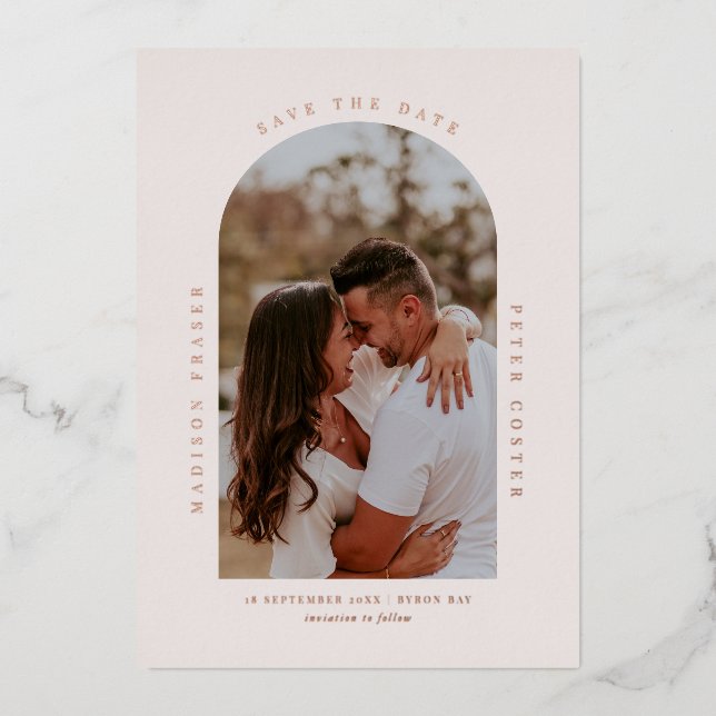 Modern minimalist arch photo Foil Invitation (Front)