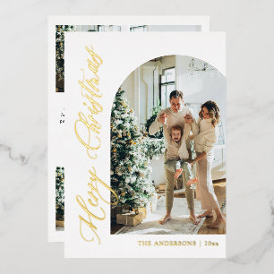 Modern Minimalist Arch Photo Merry Christmas Gold Foil Holiday Card
