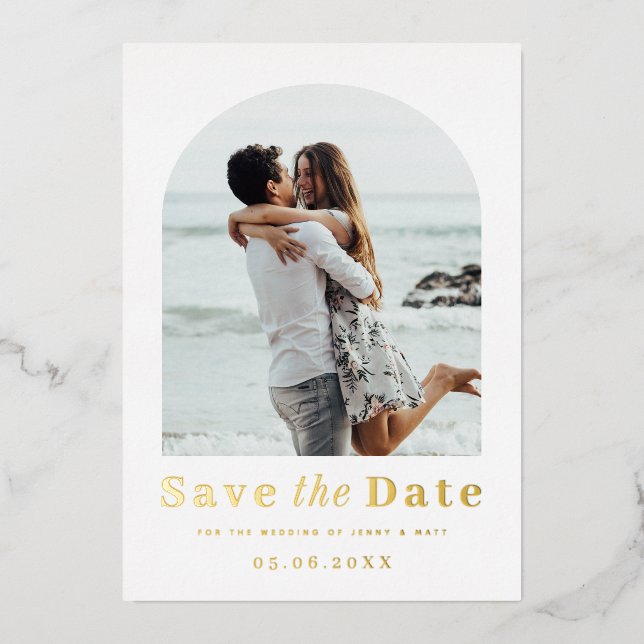 Modern minimalist arch photo save the date (Front)
