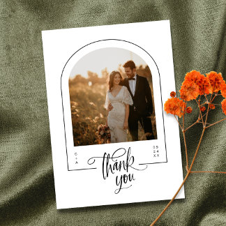 Modern Minimalist Arch Photo Wedding Thank You Card