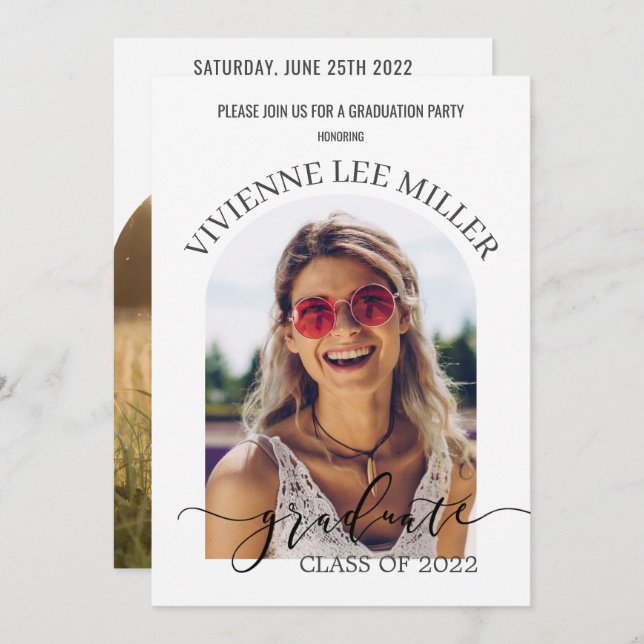 Modern Minimalist Arch Photos Pictures Graduation  Invitation (Front/Back)