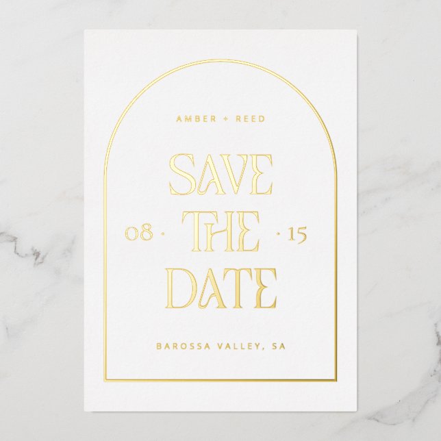 Modern Minimalist Arch Save the Date Real Gold (Front)