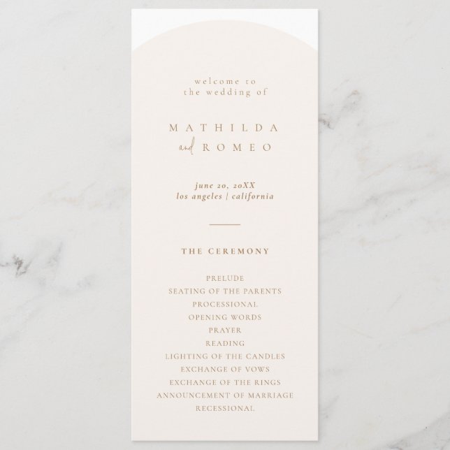 Modern Minimalist Arch Wedding Program  (Front)