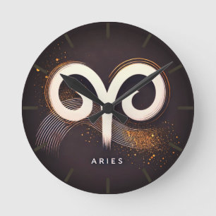 Modern Minimalist Aries Symbol Round Clock