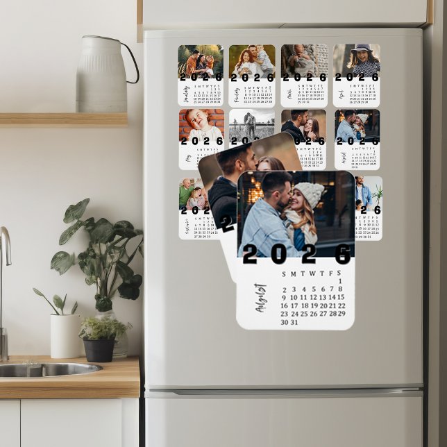 Modern Minimalist August 2026 Photo Calendar Magnet (Modern Minimalist August 2026 Photo Calendar Magnet)