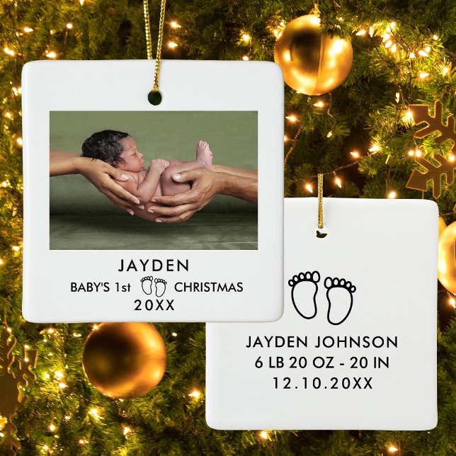 Modern Minimalist Baby 1st Christmas Photo Ceramic Ornament (Modern Minimalist Baby 1st Christmas Photo Ceramic Ornament
)