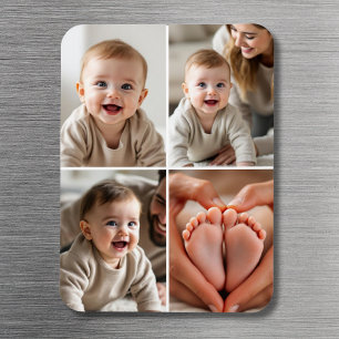Modern Minimalist Baby 4 Photo Collage  Magnet