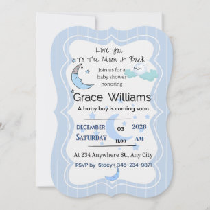 Modern minimalist baby boy design invitation