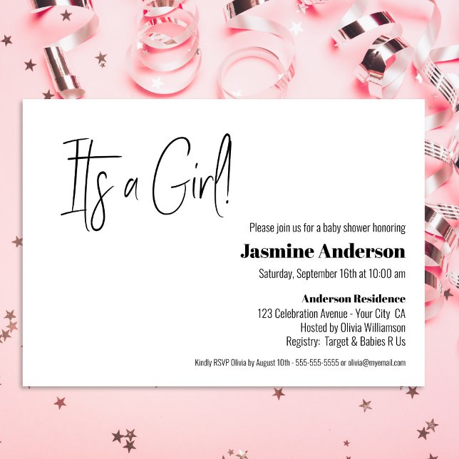 Modern Minimalist Baby Girl Baby Shower Invitation (Creator Uploaded)