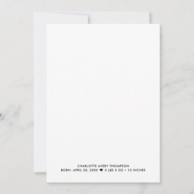 Modern minimalist Baby Girl Photo Birth Stats Invitation (Front)
