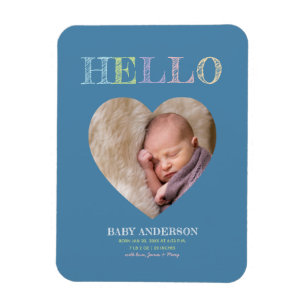 Modern Minimalist Baby Photo Birth Announcement Magnet