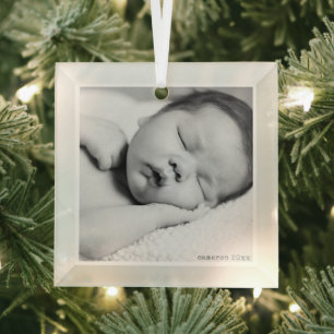Modern Minimalist Baby Photo Birth Year Christmas Glass Tree Decoration