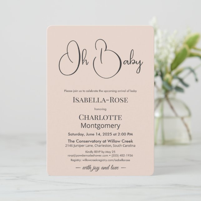 Modern Minimalist Baby Shower | Powder Blush Invitation (Standing Front)