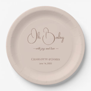 Modern Minimalist Baby Shower Powder Blush Paper Plate