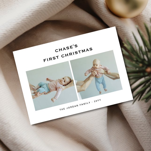 Modern Minimalist Baby's First Christmas Photo  Holiday Card (Creator Uploaded)