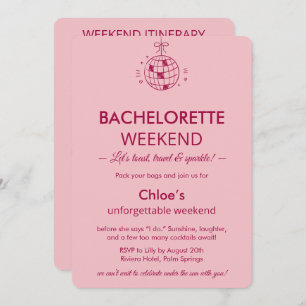 Modern Minimalist Bachelorette Weekend   Pink  Invitation